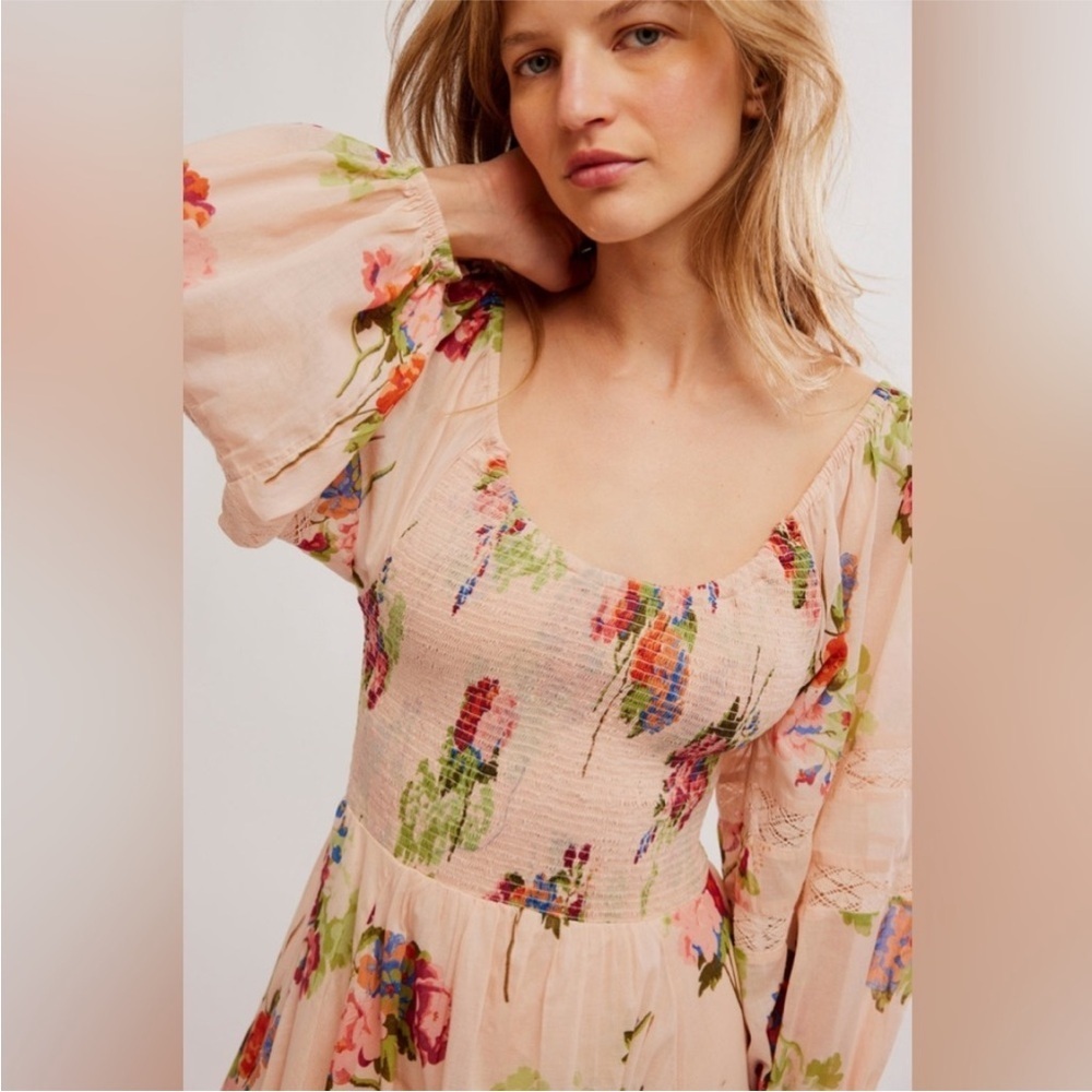Free People Morning Glory Floral Smocked Maxi Dress Size XL NWT - Picture 2 of 11